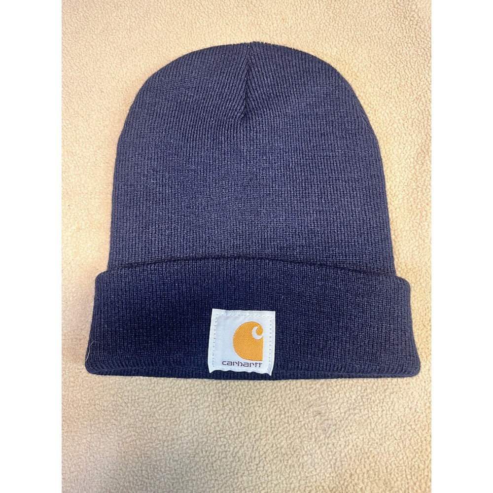 Carhartt Acrylic Watch Hat Navy Blue Beanie Rib Knit Logo Patch A18 Mens Womens
